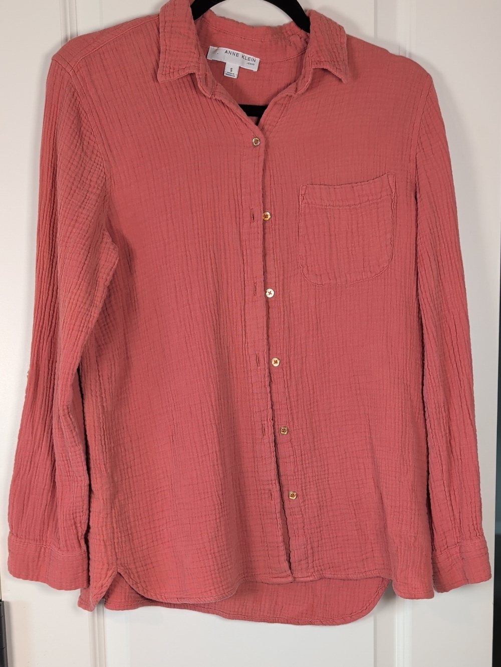 Anne Klein Cotton Textured Button-Front Shirt - Dusty Rose - Picture 3 of 11